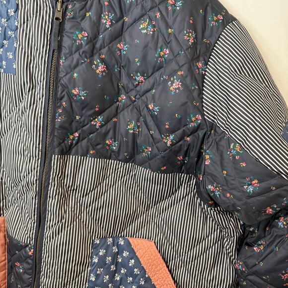 The Great. x Eddie Bauer The Patchwork Bomber Jacket Reversible Floral Blue Pink - Picture 4 of 9